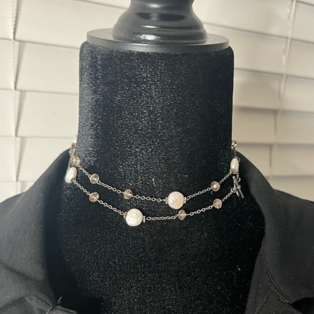 Sterling fresh water pearl and crystal necklace - Picture 5 of 6